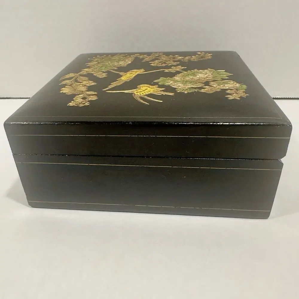 Vintage Florentine Wood Box, Made in Italy, Hand Painted, Black Square Numbered